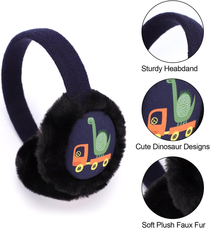 BUTITNOW Toddler Kids Knit Dinosaur Earmuffs Soft Plush Comfortable Winter Outdoor Ear Warmers for Boys Girls - Image 2